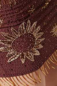 Robe mini moulante 100% polyester de luxe, ornée de perles et de sequins floraux, imperméable et occultante, avec ourlet à franges - Product Image 4