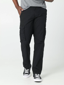Pantalon cargo noir pour homme, taille élastique, plusieurs poches, style décontracté, tissu en toile mi-lourd, respirant, à porter au printemps - Product Image 1