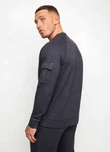Men's Dark Gray <b>Tracksuit</b> Crew Neck Full Sleeve Solid Color Casual Joggers With Side Pockets Breathable Polyester Autumn Wear - Product Image 6