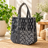 Sac fourre-tout matelassé en coton noir et blanc style bohème, imprimé abstrait, sac à bandoulière pour femme, sac à main décontracté et tendance pour le quotidien