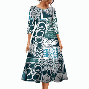 Vestido Largo con Estampado Tribal Tropical de las Islas del Pacífico, Cuello Redondo, Elegante, Estilo Polinesio Samoano, Sexy y Formal para Mujer - Product Image 2
