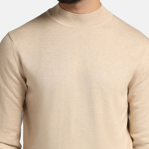 Suéter de Cuello Alto para Hombre, 100% Algodón, Color Sólido, Manga Larga, Tejido Transpirable, Logotipo Frontal, Ropa de Invierno - Product Image 2