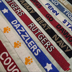 สายสะพายกีตาร์ทำมือสุดหรูสไตล์วินเทจประดับลูกปัดแก้ว พร้อมปรับความยาวได้  ตกแต่งด้วยลายปักดาวสีส้มน้ำเงิน - Product Image 1