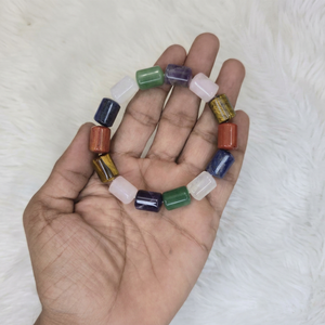 สร้อยข้อมือลูกปัดทรงกระบอกพลอยธรรมชาติหลายชนิด ขัดเงา ยืดหยุ่นได้ เครื่องประดับเสริมฮวงจุ้ย คริสตัลสโตนส์ แฟชั่นแอคเซสเซอรี่ - Product Image 1
