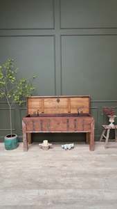 Reclaimed Teak Lift Top <b>Console</b> <b>Table</b> Rustic Solid Wood Entryway Storage Trunk Hallway <b>Sofa</b> Stand Farmhouse Living Room - Product Image 2