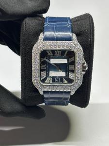 Reloj de Diamantes Redondos de Moissanita en Oro Blanco con Esfera Romana para Exportación, Reloj de Diamantes Estilo Hip Hop, Regalo para Hombre - Product Image 1