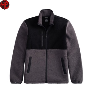 Veste polaire pour homme à blocs de couleur, col montant, fermeture éclair, coupe-vent, décontractée, pour l'automne, coupe régulière, doublure épaisse en sherpa - Product Image 2