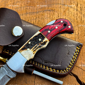 UA Supplies Hot Selling Industrial Grade Damascus Steel Folding <b>Knife</b> Wood <b>Handle</b> Non-Adjustable Pocket Gear 6.5 EDC OEM Low MOQ - Product Image 3