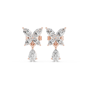 18K Rose <b>Gold</b> Lab Grown Diamond Rose <b>Gold</b> Marquise Diamond Butterfly Drop <b>Earrings</b> with Pear <b>Dangle</b> – Luxury Women Jewelry - Product Image 1
