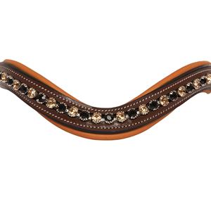 2026 Horsekraft Racing - Cinta frontal de cuero para caballo, acolchada suave, duradera, cosida a mano, grande, bicolor, con cristales brillantes negros y dorados - Product Image 4