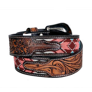 Factory Customized Handmade Men Women Luxury Fashion Ethnic Design Men's Cowhide Leather Western Beaded Belts for <b>Jeans</b> - Product Image 1
