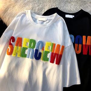 T-shirts personnalisés en coton/polyester brodés chenille, col en V, anti-plis, pour hommes et unisexe, grandes tailles, avec logo, vente en gros - Product Image 3