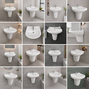 Lavabo mural demi-piedestal écologique, garantie 5 ans, finition polie, design traditionnel, hôtel, appartement, villa, hôpital - Product Image 5