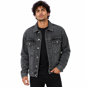 Chaqueta Vaquera Unisex Lavada, Corte Holgado, Cuello Camisero, Color Sólido, Estilo Casual Vintage Otoñal, Cierre con Botones - Product Image 1