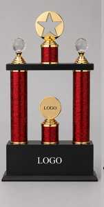 Trophée portable en métal moulé sous pression, cristal rouge et diamant, avec étoile dorée en sommet et logo gravé pour les réalisations sportives, base noire - Product Image 5