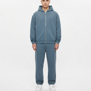 Ensemble de survêtement personnalisé de qualité supérieure, imprimé, 2 pièces, gris chiné uni, sweat à capuche et pantalon de survêtement, coupe ample et oversize, 100% coton molletonné - Product Image 1