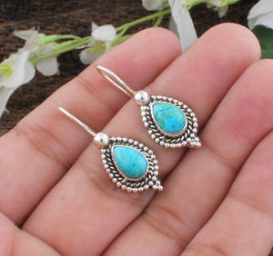Natural Turquoise Drop <b>Earrings</b> for Women Western Style Luxury Sterling <b>Silver</b> Jewelry Vintage Stone Dangles <b>Wedding</b> Gift Her - Product Image 3