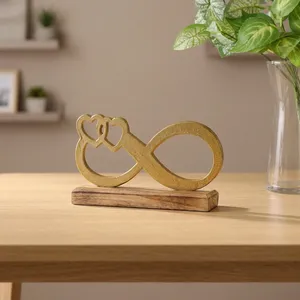Símbolo de Infinito Decorativo con Dos Corazones, Adorno Metálico con Base de Madera |   Figura Decorativa Romántica de Amor para Mesa, Adorno para el Hogar - Product Image 6