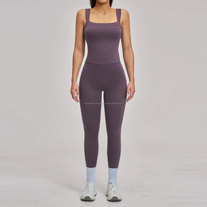 FONILBEST Women's 2 Piece Yoga <b>Set</b> <b>Square</b> Neck Spaghetti Strap High Waist Full Length Solid Color Activewear - Product Image 2