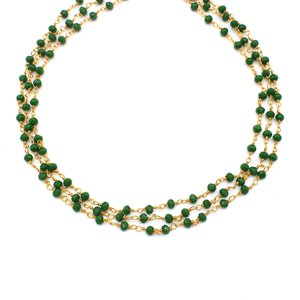 Chaîne de chapelet en perles d'émeraude hydrofuges, perles rondes facettées de 3 mm, fil plaqué or, chaîne en vrac pour la fabrication de bijoux - Product Image 2