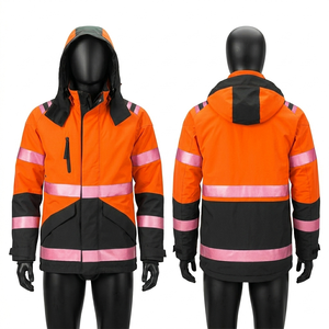 Chaqueta de Seguridad para Hombre, 340 GSM, Tela de Poliéster Impermeable, Panel de Contraste Rojo y Negro, Cinta Reflectante, Logotipo Personalizado, Uniforme - Product Image 2