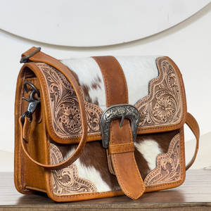 Wholesale Hand Tooled Genuine <b>Leather</b> Women Messenger Bags Luxury Style Floral Buckle Design Crossbody Female Shopping <b>Handbags</b> - Product Image 4