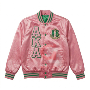 Chaqueta Bomber de Satén Rosa y Verde para Mujer, Personalizada, Corta, Transpirable, con Bordado, Estilo Sorority - Product Image 1