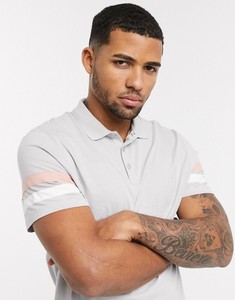 <b>Men's</b> Light Gray Short <b>Sleeve</b> Polo <b>Shirt</b> With Pink And <b>White</b> Striped <b>Sleeves</b> Casual Solid Oxford Cotton Breathable Woven Design - Product Image 4