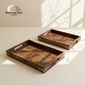 Plateau de service rectangulaire en bois avec motif floral bohème en bleu sarcelle, rose et or pour la décoration de la maison - Product Image 4