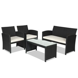 Set di mobili da giardino in rattan da 4 pezzi con cuscini resistenti alle intemperie e piano in vetro temperato - Product Image 1