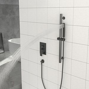 Sistema Doccia Quadrato da Parete Nero Opaco da 10 Pollici con Barra Scorrevole Regolabile e Valvola di Ingresso Acqua, Accessori per Cabina Doccia - Product Image 3