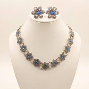 DIVYORO Bright Blue Floral Link Oxidized <b>Silver</b> Adjustable <b>Choker</b> Set for Women-Party Jewelry - Product Image 1