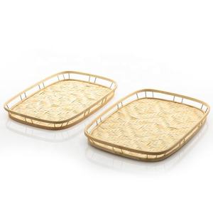 Ensemble de plateaux personnalisés en bambou noir et naturel, plateau décoratif rond, plats de service géométriques, plateau alimentaire, décoration intérieure, rangement - Product Image 2