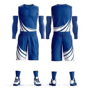 Conjunto de Uniforme de Baloncesto Personalizado, Sin Mangas, Cuello en V, Impresión Sublimada, Absorbe la Humedad, Ropa Deportiva para Adultos, Diseño a Rayas Azul y Blanco - Product Image 5