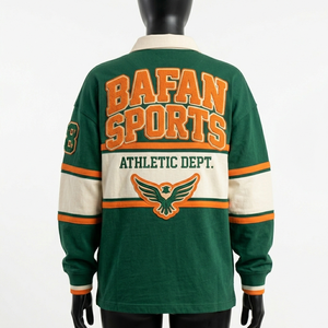 T-shirt de rugby pour femme en coton et polyester, jersey épais, vert et blanc, avec logo en twill sur la poitrine - Product Image 3