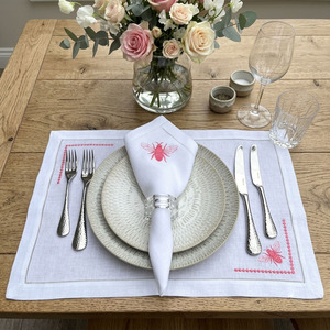 Custom Wholesale Embroidery Plant Pattern Luxury Linen <b>Placemat</b> & Napkin Set Handmade Washable Home Wedding Events - Product Image 4