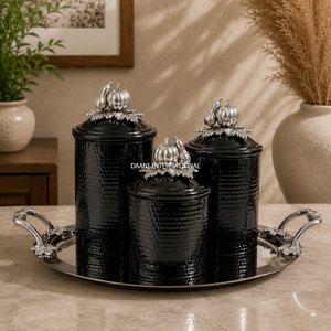 Premium Copper Finish Stainless Steel Storage <b>Canister</b> <b>Set</b> with Tray Pumpkin Lid Leak Proof Handmade Hammered Jars Collection - Product Image 2