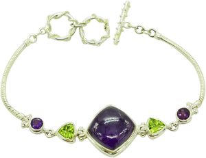 Nouveau bracelet classique en argent sterling 925 avec pierres précieuses améthyste et péridot, design géométrique pour femmes, à porter au quotidien, bijoux raffinés - Product Image 5