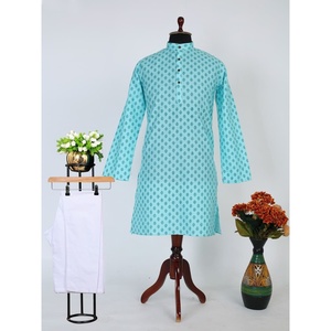 ROPA FORMAL ESTAMPADO EN SEDA TRABAJO HOMBRE KURTA CON PAYJAMA SKY - Product Image 1