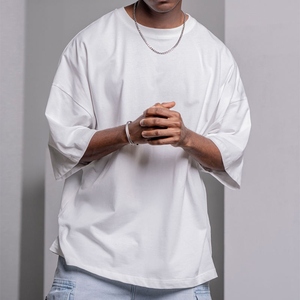 Men's High Quality Regular Fit 100% Cotton Heavyweight Turtleneck Silk Screen <b>Printed</b> Solid Knitted Hip Hop Short Sleeve T-Shirt - Product Image 2