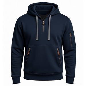 Sweat à capuche d'hiver 100% Coton Polaire, demi-zip, avec logo personnalisé brodé, respirant, épais, coupe oversize, multi-usages - Product Image 1