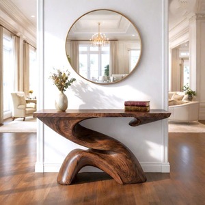 Console moderne en bois massif avec base sur piétement, meuble d'entrée fait main pour salon - Product Image 1