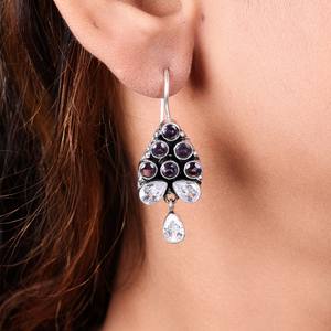 Pendientes Colgantes Étnicos Tribales Bohemios con Flores de Plata Oxidada |   Pendientes Colgantes con Cristales de Amatista |   Bohemio Vintage Indio - Product Image 5