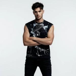 Custom Oversized <b>Black</b> Tank Top 100% Cotton Soft Fabric Sleeveless Fashion Fit Quick Dry Breathable Crew Neck T-Shirt <b>Men</b> - Product Image 3