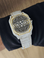 Montre mécanique de luxe en or rose, style vintage antique, avec breloque sport, entièrement sertie de moissanite et de diamants, cadran en verre, en acier inoxydable