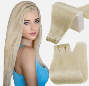 Extensiones de Cabello Humano Rubio Platino Largo y Liso, Juego Completo para Cabeza, 100% Densidad, Cabello Remy, Tamaño Personalizable - Product Image 1