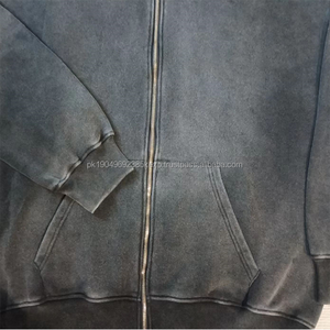 Personalizado 430gsm peso pesado Sudadera con capucha zip en blanco hombres ácido piedra lavado envejecido vintage negro sudaderas con capucha - Product Image 6