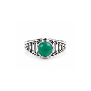 Bague classique pour femme en argent sterling 925 massif, faite à la main, avec cabochon en onyx vert naturel serti clos, estampillée, pour mariage et soirée - Product Image 1