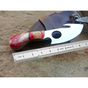 Cuchillo de caza estilo vaquero de acero inoxidable con mango de resina hecho a mano y gancho para desollar - Product Image 2