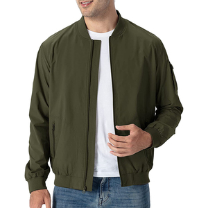 Chaqueta bomber verde oliva para hombre, color sólido, cierre de cremallera, cuello alto, estilo casual, material de poliéster, a prueba de viento, en venta. - Product Image 2